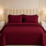 Luxury Quilted Bedspread Set – Maroon | Soft & Elegant Diamond Stitch Bedding