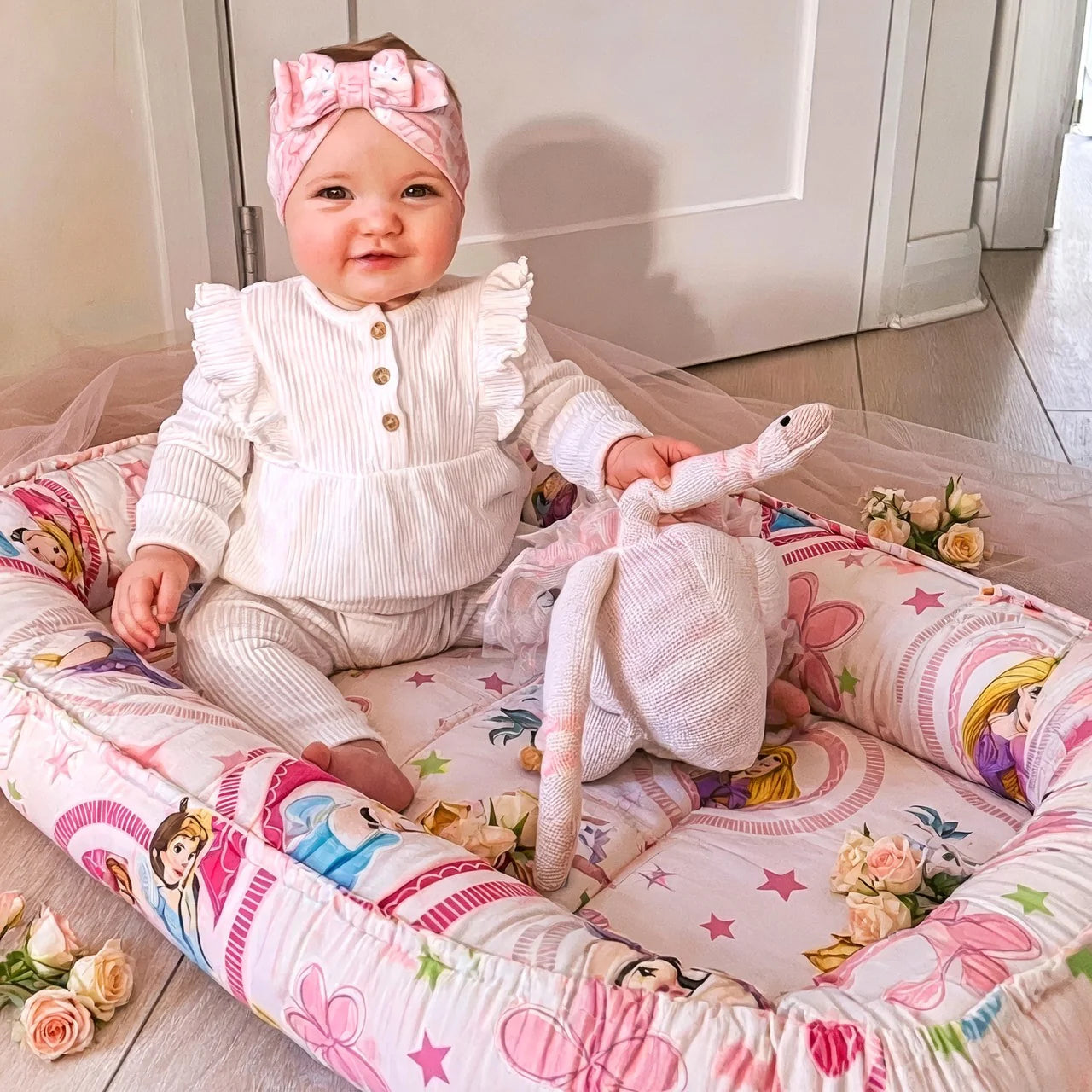 Princess Print Baby Nest Lounger | Soft & Comfortable Newborn Sleeping Bed