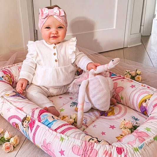 Princess Print Baby Nest Lounger | Soft & Comfortable Newborn Sleeping Bed